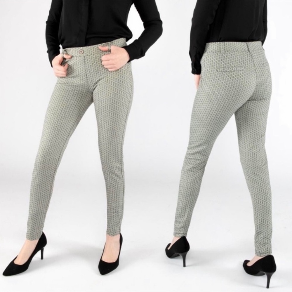 * Betabrand Skinny Leg Pants Gray BasketWeave Pattern SZ Medium Long DPYP *